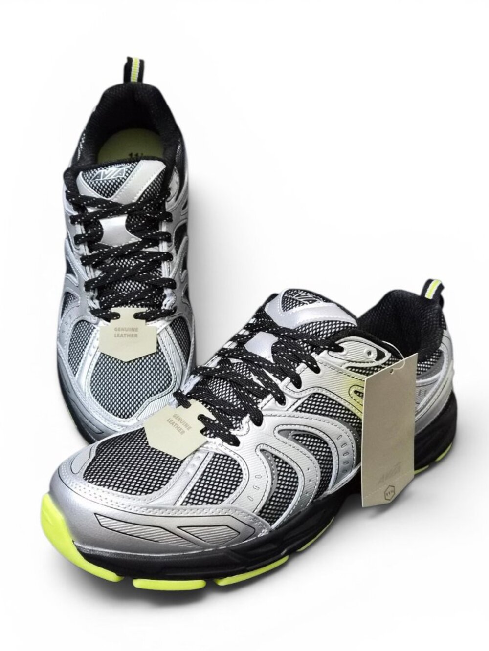 NWT Avia Men's Impact Sneakers Mesh Leather Size 8-12 Black Silver Lightweight